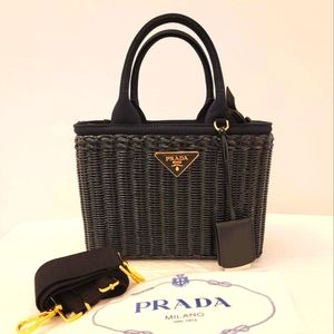 PRADA Wicker Canapa Tote Shoulder Bag